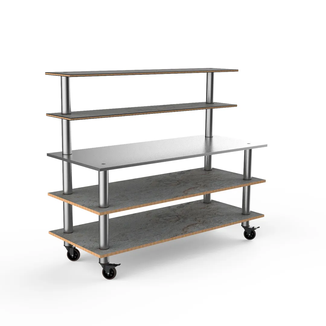 Steelite MGCMLC02GSXW 71" Configurable Buffet Table, 3-Tier, Stainless Steel, Grey Slate BHP Laminate Top
