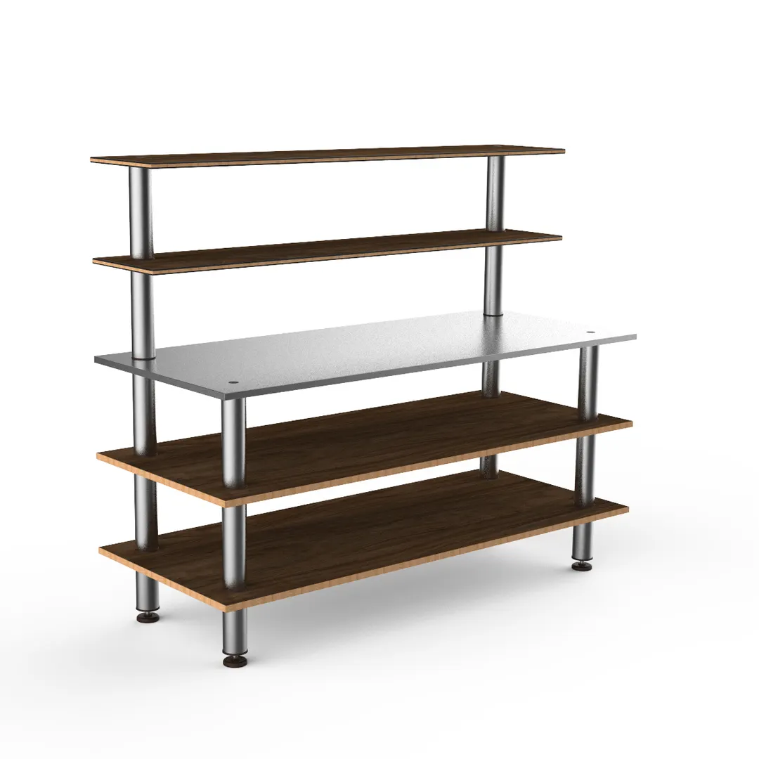 Steelite MGCMLC02WSXF 71" Modular Back Bar Station, 3-Tier, Stainless Steel, Bengali Mango Wood Top
