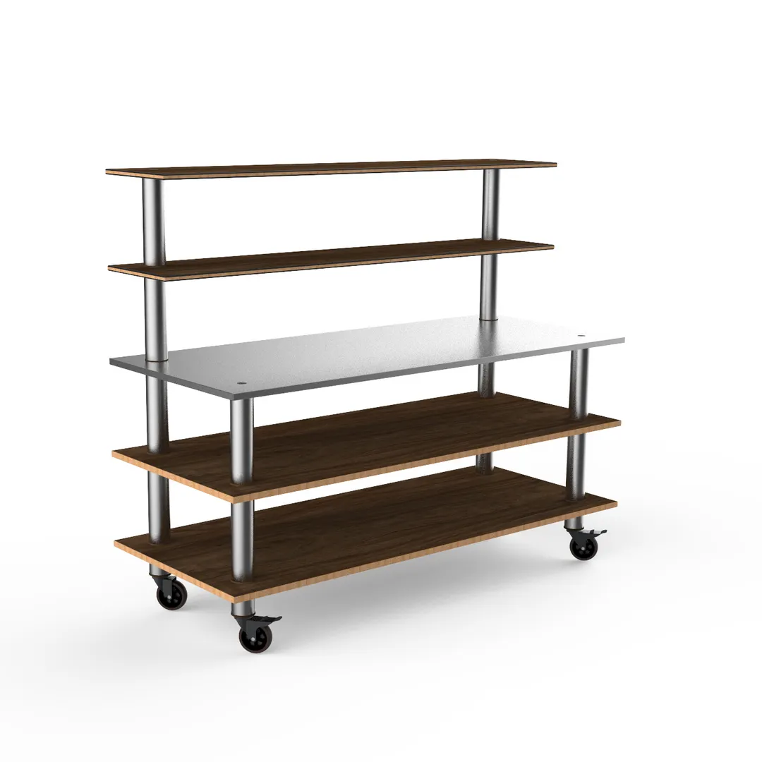 Steelite MGCMLC02WSXW 71" Configurable Buffet Table, 3-Tier, Stainless Steel, Bengali Mango Wood Top