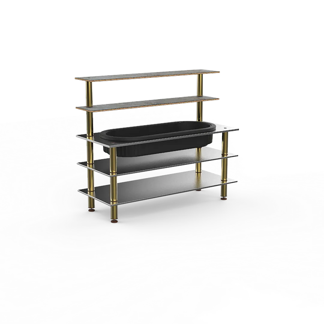 Steelite MGCMLC03GBXF 71" Modular Buffet Table, 5-Tier, Grey Slate BHP Laminate Top, Stainless Steel Frame