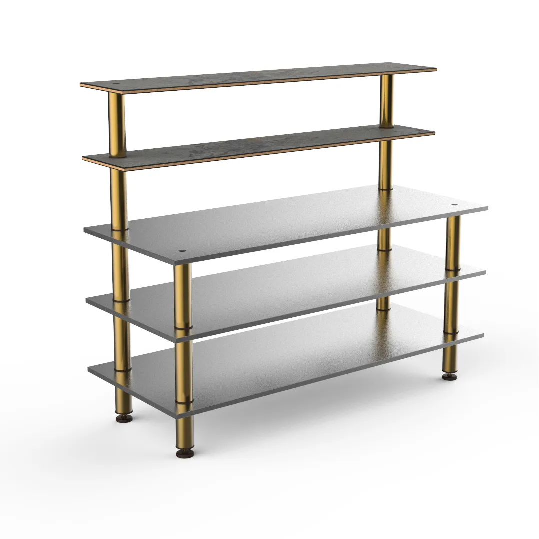 Steelite MGCMLC04GBXF 71" Modular Buffet Table, 5-Tier, Stainless Steel, Grey Slate Laminate, Brushed Brass Legs
