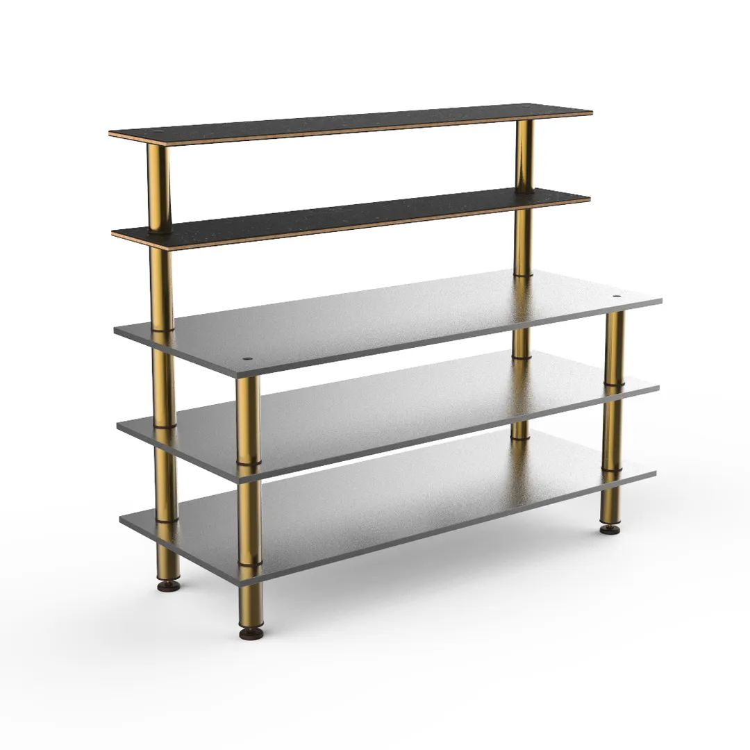 Steelite MGCMLC04MBXF 71" Configurable Buffet Table, 5-Tier, Stainless Steel, Nero Marquina Marble BHP Laminate