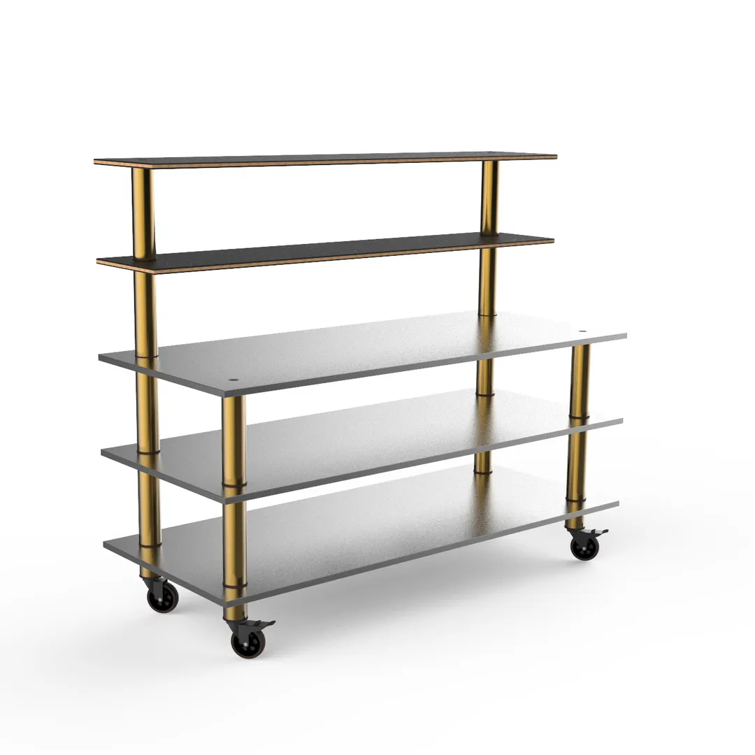 Steelite MGCMLC04MBXW 71" Configurable Buffet Table, 5-Tier, Stainless Steel Top, Nero Marquina Marble BHP Laminate