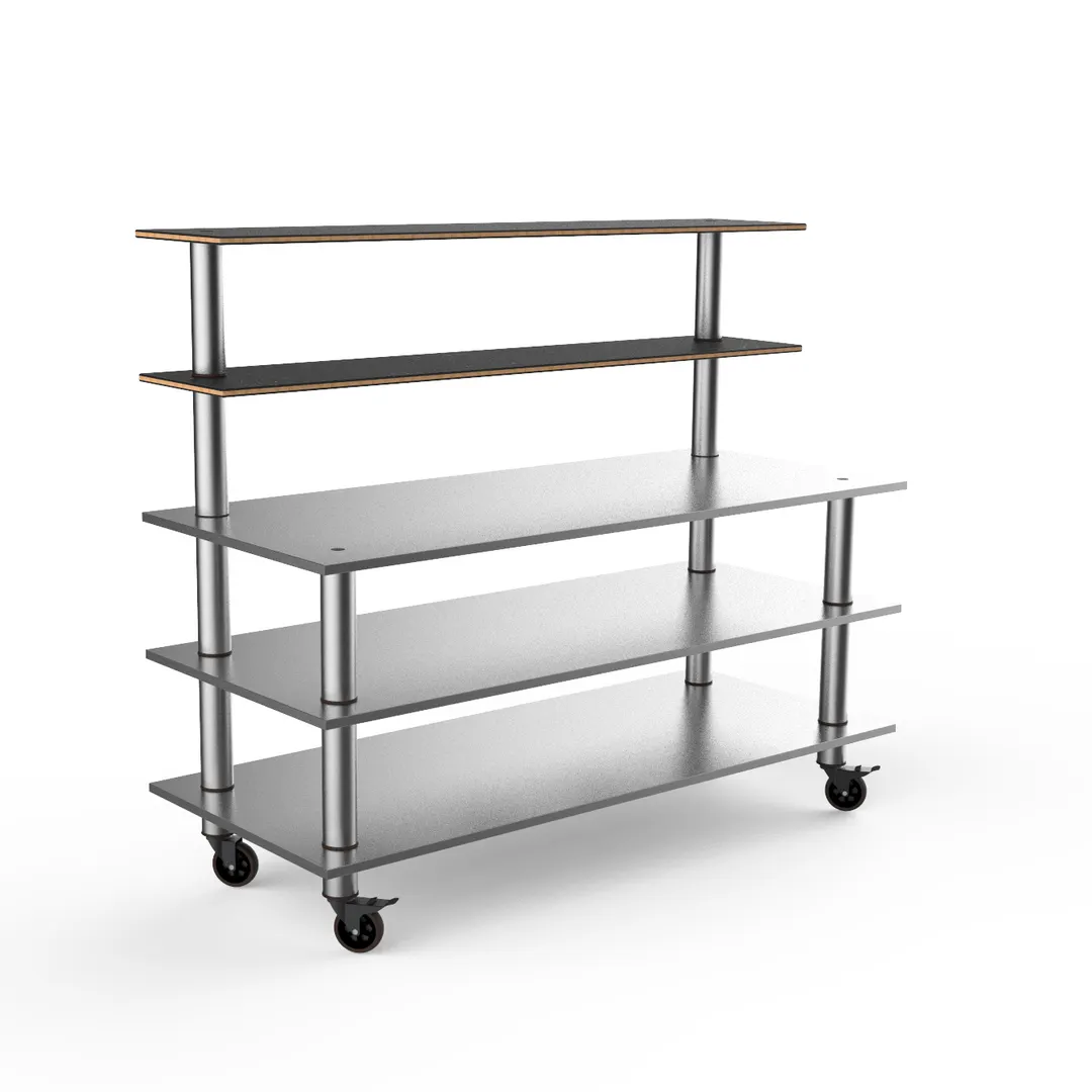 Steelite MGCMLC04MSXW 71" Configurable Buffet Table, 5-Tier, Stainless Steel, Nero Marquina Marble BHP Laminate