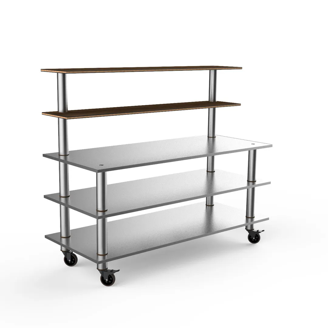 Steelite MGCMLC04WSXW 71" Configurable Buffet Table, 5-Tier, 29"D x 60.5"H, Stainless Steel, Laminated Wood
