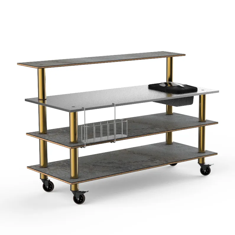 Steelite MGCMLC05GBXW 71" Configurable Buffet Table, 4-Tier, 40"D x 47.5"H, Stainless Steel Top, Grey Slate BHP Laminate