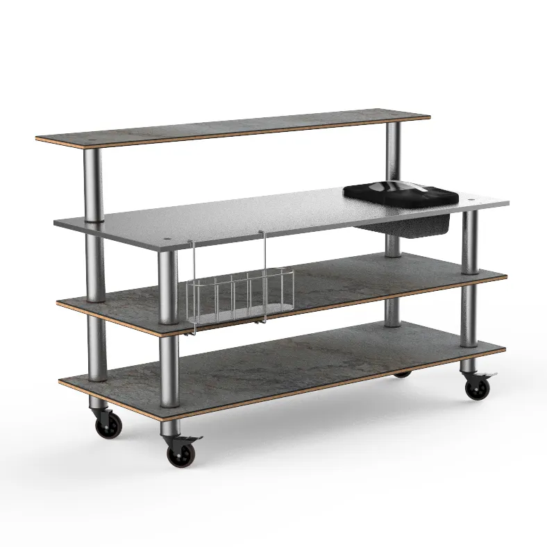 Steelite MGCMLC05GSXW 71" Modular ProBar Buffet Station, 4-Tier, Stainless Steel Top, Grey Slate BHP Laminate, Double Wall Ice Bin