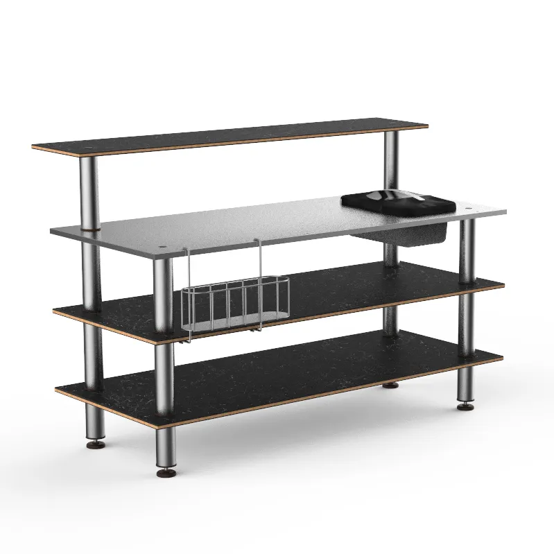 Steelite MGCMLC05MSXF 71" x 40" Configurable Buffet Table, 4-Tier, Stainless Steel Top, Marble BHP Laminate