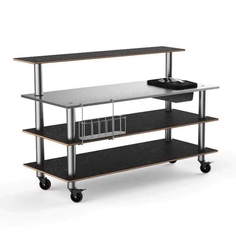 Steelite MGCMLC05MSXW 71" x 40" Configurable Buffet Table, 4-Tier, Stainless Steel Top, Nero Marquina Marble BHP Laminate