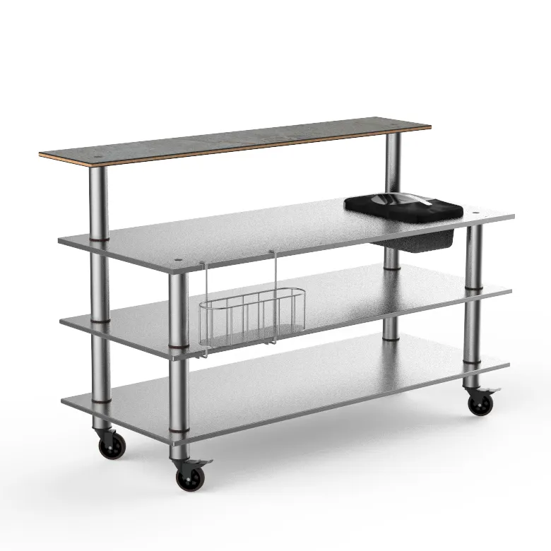 Steelite MGCMLC06GSXW 71" x 40" x 47-1/2"H Modular ProBar Station, 4-Tier, Stainless Steel Top, Grey Slate BHP Laminate
