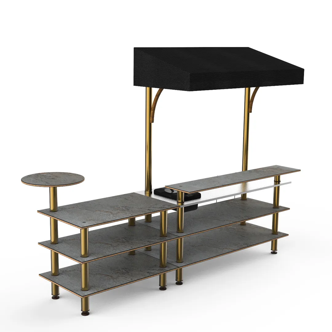 Steelite MGCMLC07GBBF 3-Tier Modular Mixology Bar Station, 125"W x 41"D x 96"H, Stainless Steel, Grey Slate BHP Laminate Top