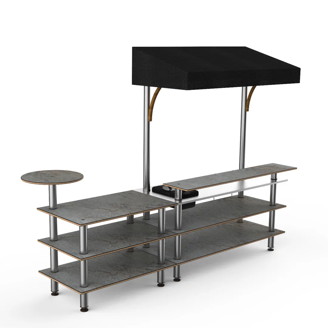 Steelite MGCMLC07GSBF 125" Configurable Buffet Table, 3-Tier, 96"H, Stainless Steel, Grey Slate BHP Laminate Top