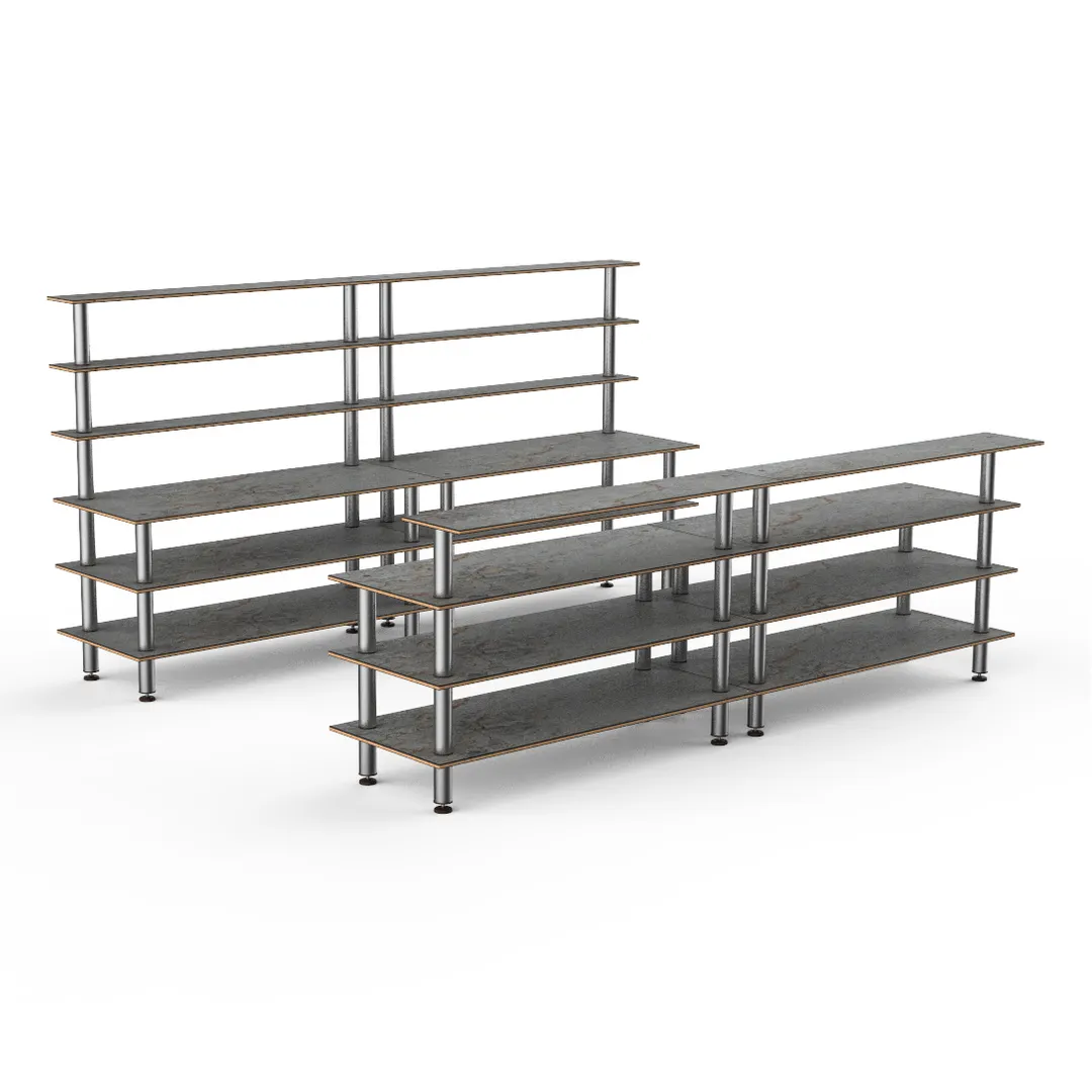 Steelite MGCMLC11GSXF 142" Modular Double Bar Buffet Table, Grey Slate BHP Laminate Top, Brushed Stainless Steel Legs, 73"H