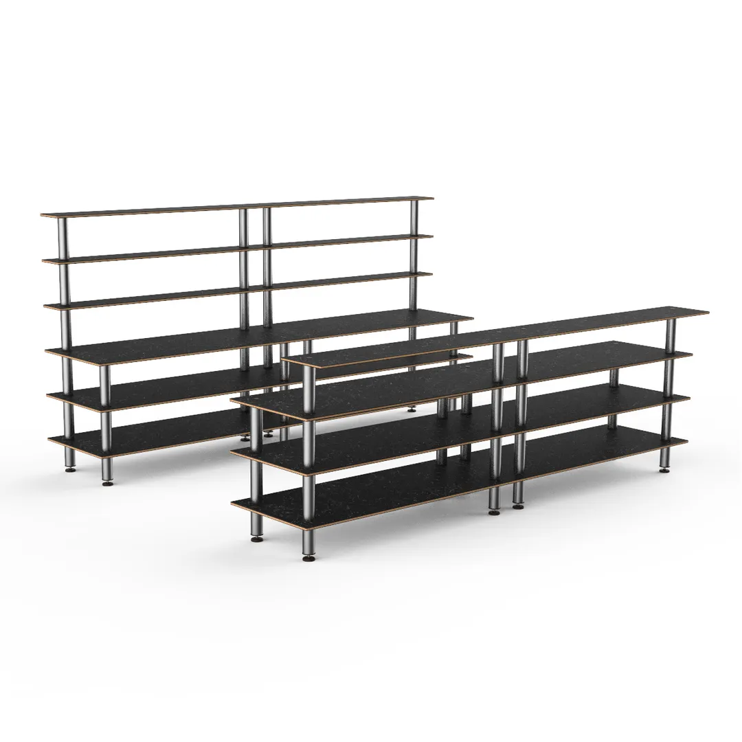 Steelite MGCMLC11MSXF 142" Modular Double Bar Buffet Table, Nero Marquina Marble BHP Laminate, Brushed Stainless Steel Legs, 73"H