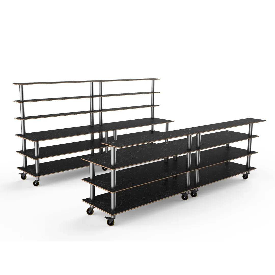 Steelite MGCMLC11MSXW 142" Modular Double Bar Buffet Table, Nero Marquina Marble BHP Laminate Top, 73"H, Brushed Stainless Steel