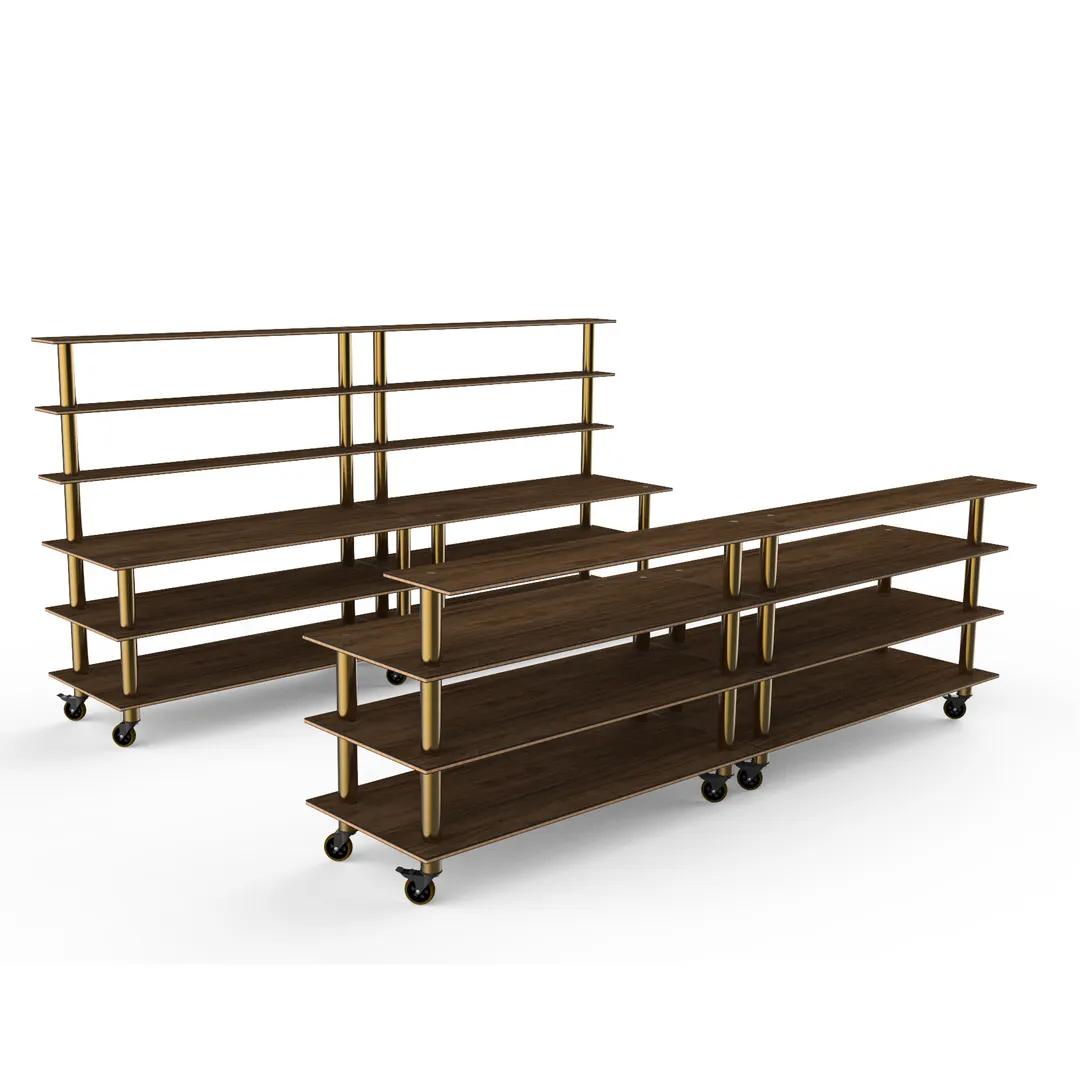 Steelite MGCMLC11WBXW 142" Modular Double Bar Buffet Table, 73"H, Bengali Mango Wood BHP Laminate Top