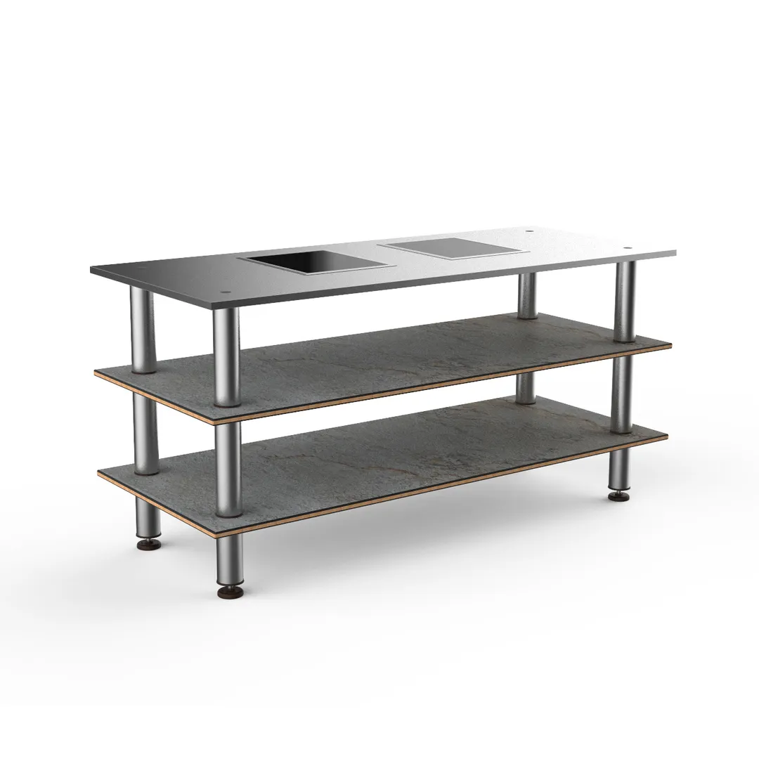 Steelite MGCMLD01GSXF 71" Modular Buffet Table, 3-Tier, Grey Slate Laminate Top, Stainless Steel Frame