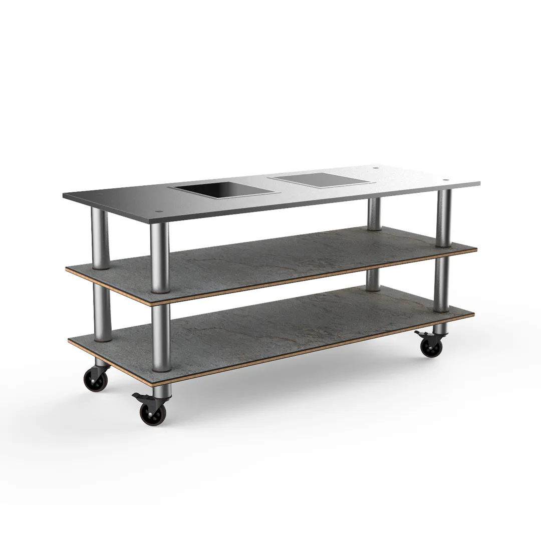 Steelite MGCMLD01GSXW 71" Configurable Buffet Table, 3-Tier, Grey Slate Laminate Top, Stainless Steel
