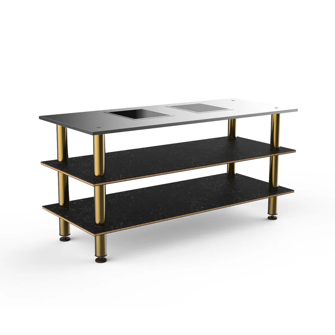 Steelite MGCMLD01MBXF 71" Configurable Buffet Table, 3-Tier, Drop-In, Double Well, Nero Marquina Marble BHP Laminate Top