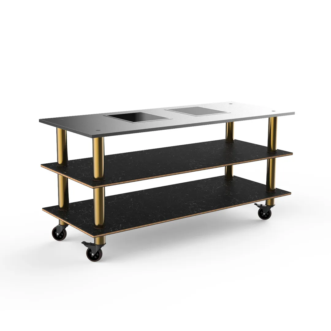 Steelite MGCMLD01MBXW 71" Configurable Buffet Table, 3-Tier, Drop-In, Double Well, Nero Marquina Marble BHP Laminate Top