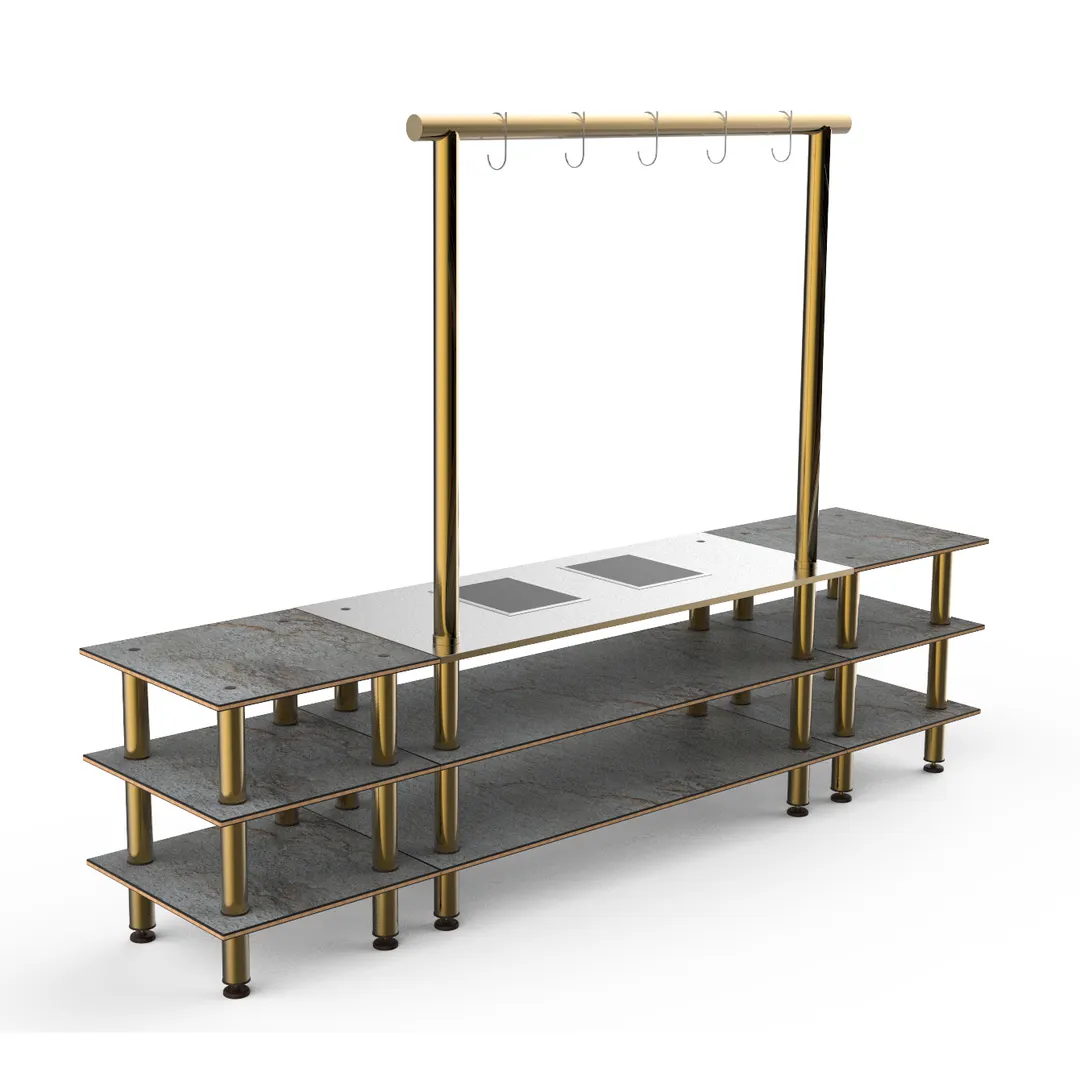 Steelite MGCMLD02GBXF 130" Configurable Buffet Table, 3-Tier, Drop-In, Double Well, Grey Slate BHP Laminate Top, 1800w