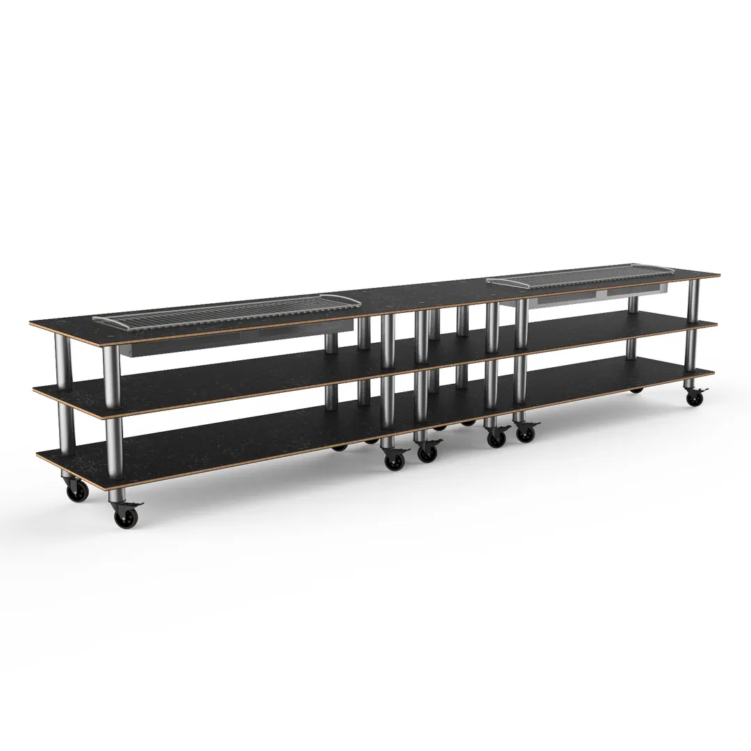 Steelite MGCMLD04MSXW 171" Configurable Buffet Table, 3-Tier, Double Well, Nero Marquina BHP Laminate, Black Canopy