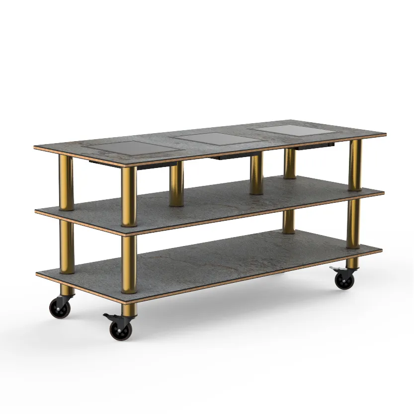 Steelite MGCMLD07GBXW 71 Buffet Table, 3-Tier Nemco Induction Warming Unit, Grey Slate Laminate Top, 35H