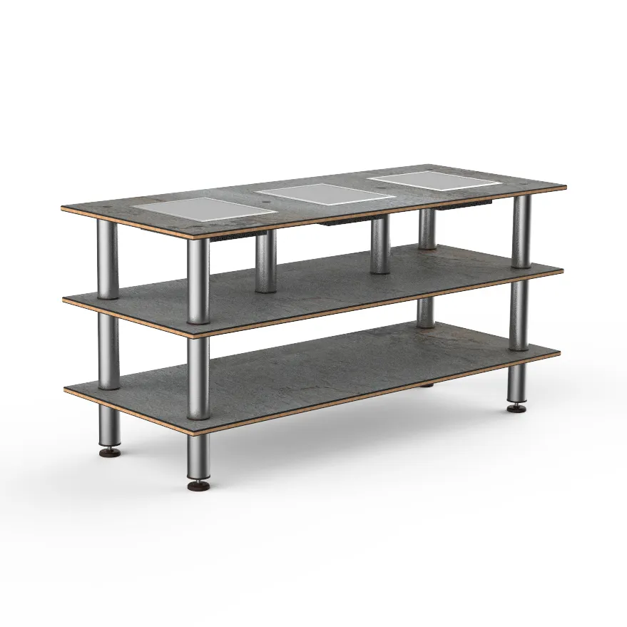 Steelite MGCMLD07GSXF 71" Configurable Buffet Table, 3-Tier, Grey Slate BHP Laminate Top, Brushed Stainless Steel Legs, 270W, 120V