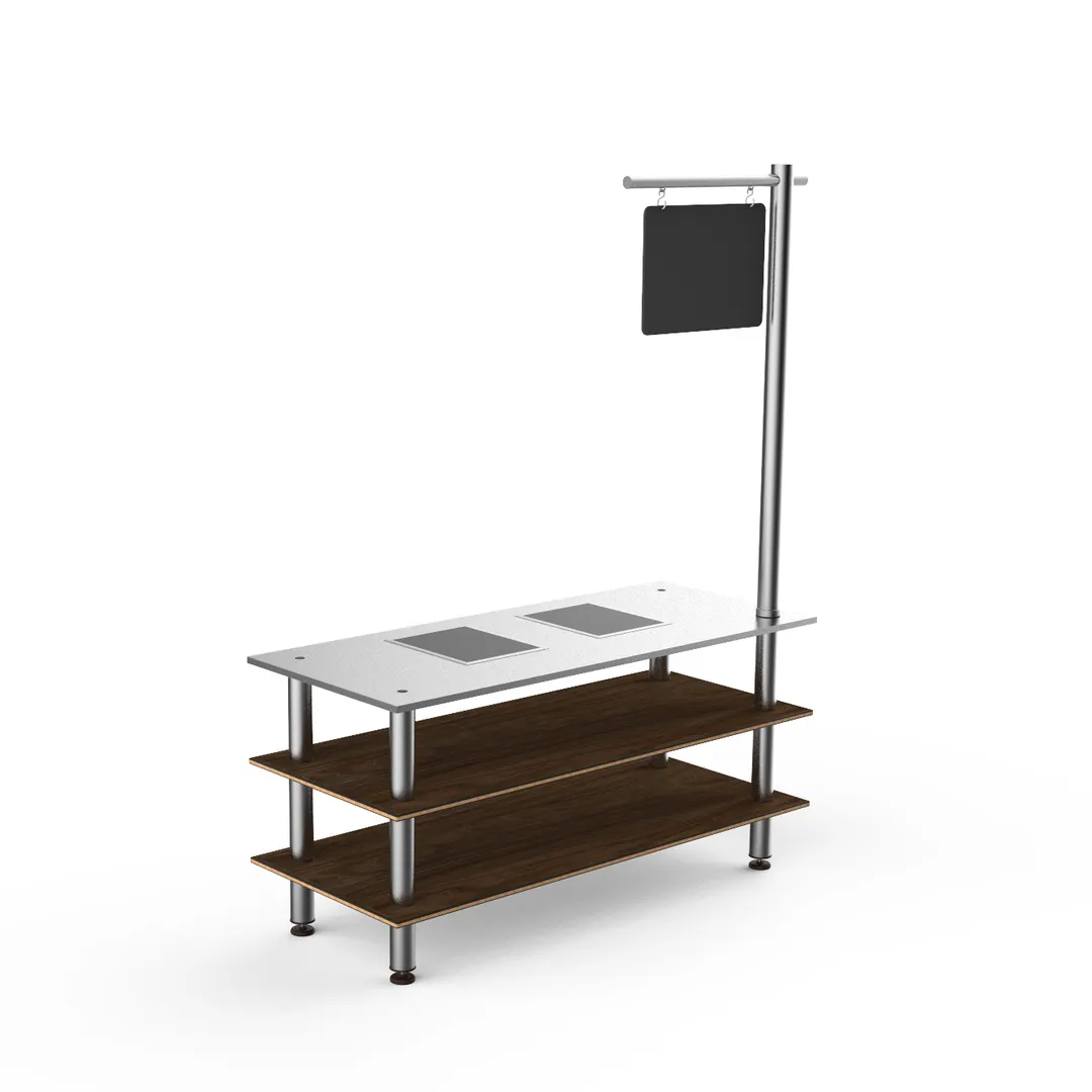 Steelite MGCMLD12WSXF 71" Configurable Buffet Table, 3-Tier, 1800W, 120V, Bengali Mango Wood Top, Brushed Stainless Steel Legs