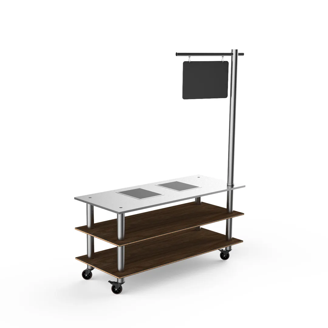 Steelite MGCMLD12WSXW 71" Configurable Buffet Table, 3-Tier, 1800W, 120V, Bengali Mango Wood Top, Brushed Brass