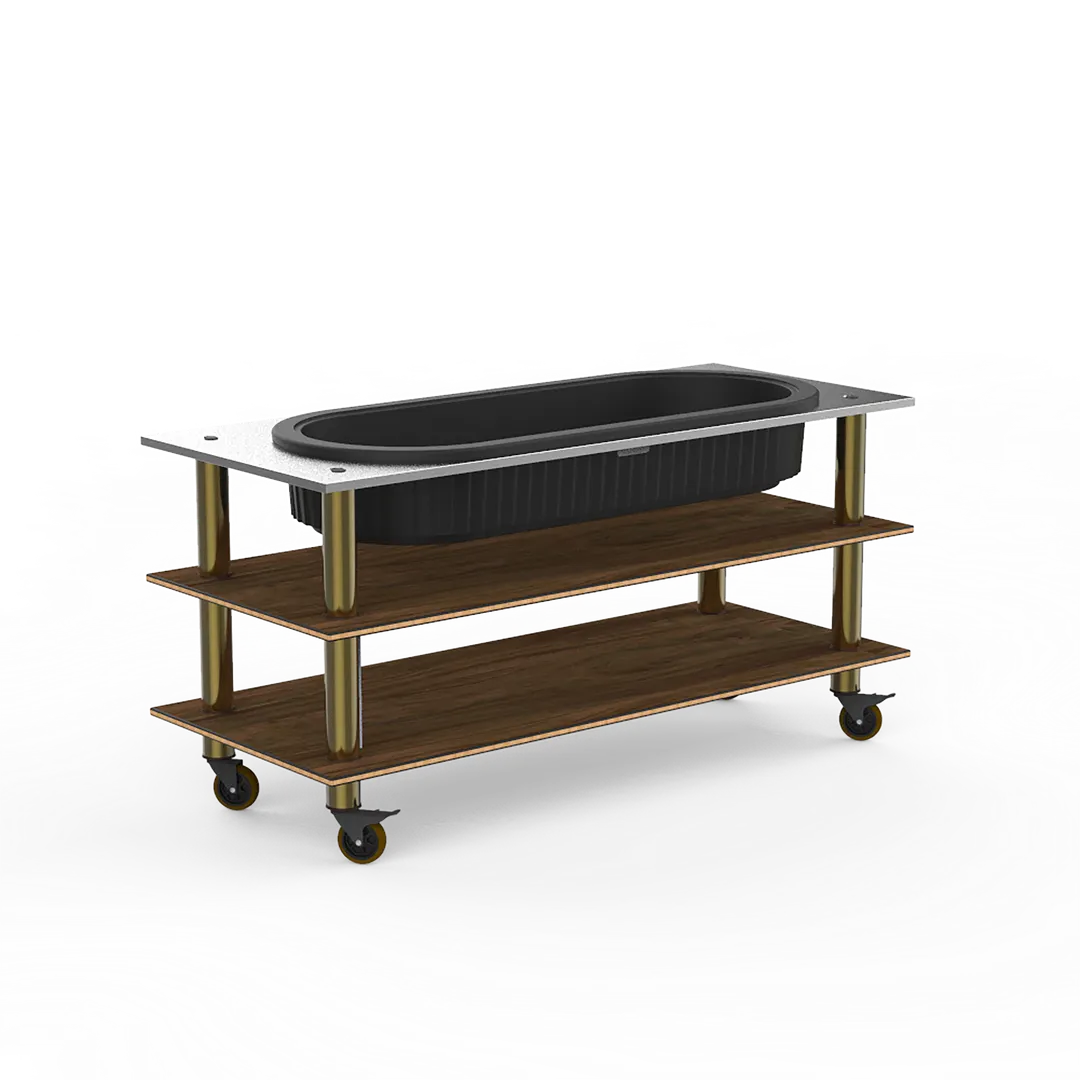 Steelite MGCMLE03WBXW 71" Configurable Buffet Table, 3-Tier, 29-1/2"D, Bengali mango wood BHP laminate