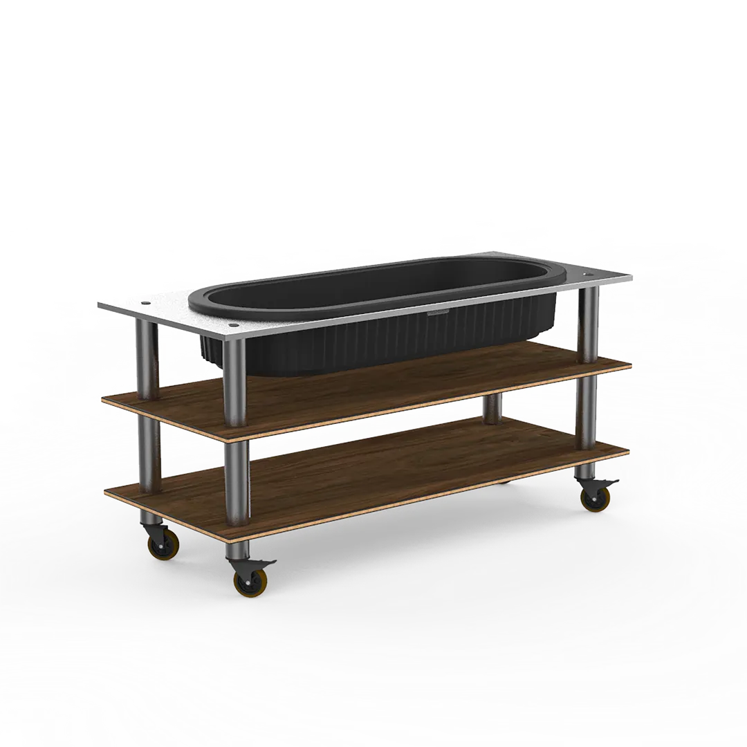 Steelite MGCMLE03WSXW 71" Buffet Table, 3-Tier, 29-1/2"D, Bengali Mango Wood BHP Laminate Top
