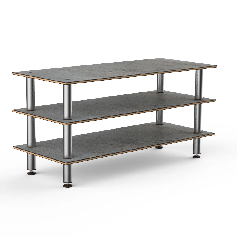 Steelite MGCMLX01GSXF 71" Modular Classic Buffet Table, 3-Tier, Grey Slate BHP Laminate Top, Brushed Stainless Steel Legs