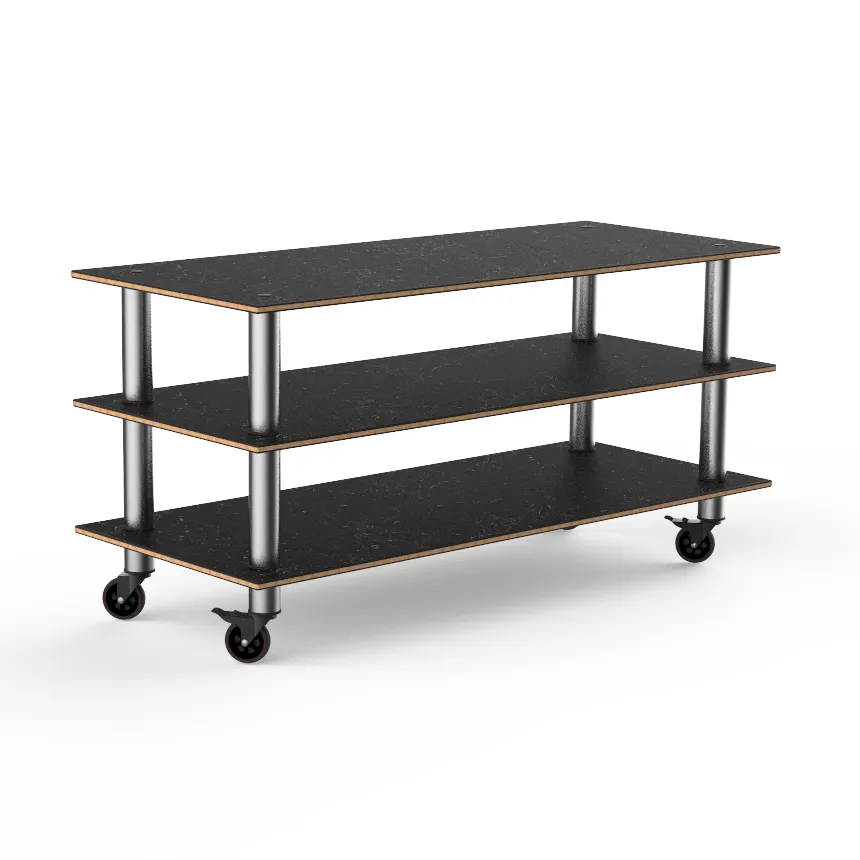 Steelite MGCMLX01MSXW 71" Modular Classic Buffet Table, 3-Tier, Nero Marquina Marble BHP Laminate Top, Brushed Stainless Steel