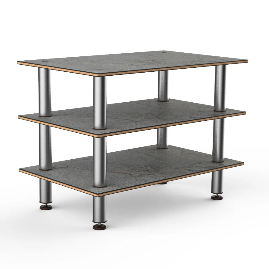 Steelite MGCMLX02GSXF 3-Tier Buffet Serving Station, 47" x 29.5" x 35", Grey Slate BHP Laminate Top, Brushed Stainless Steel Legs