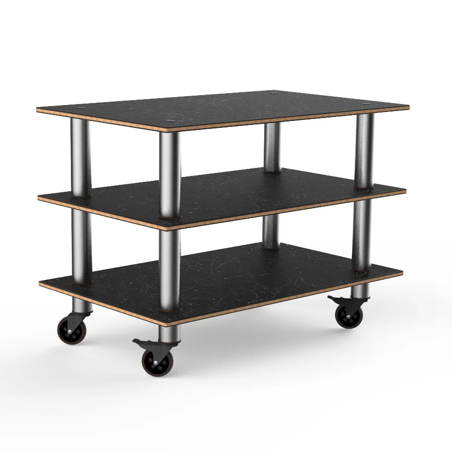 Steelite MGCMLX02MSXW 47" Modular Classic Buffet Table, 3-Tier, Nero Marquina Marble BHP Laminate Top, Brushed Stainless Steel