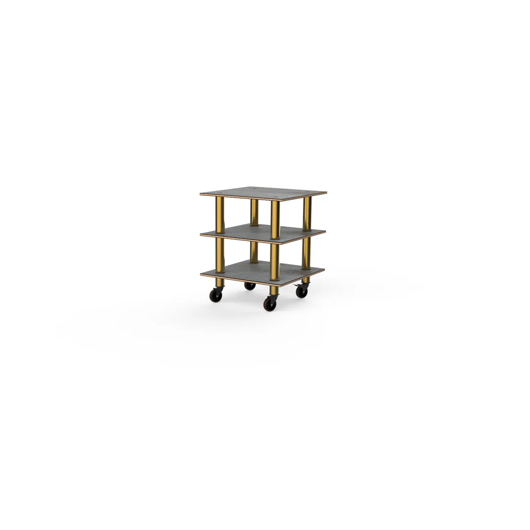 Steelite MGCMLX03GBXW 3-Tier Modular Classic Serving Station, 29x29, Grey Slate BHP Laminate Top, Brushed Brass Casters