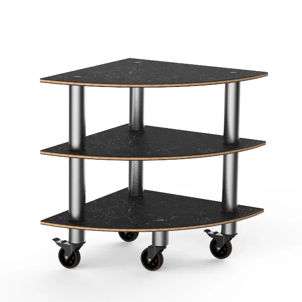 Steelite MGCMLX04MSXW 29" Triangular Buffet Table, 35"H, Nero Marquina BHP Laminate Top, Brushed Stainless Steel Caster