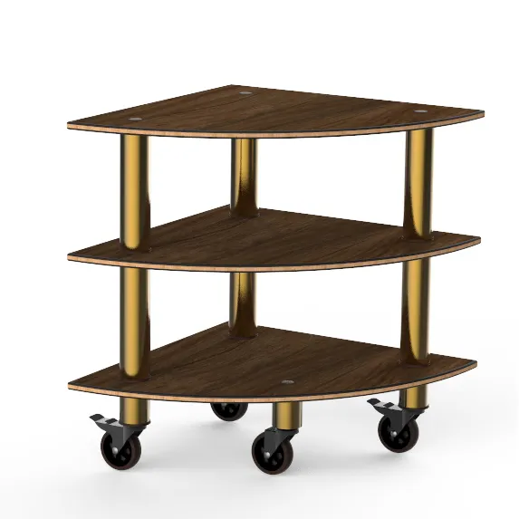 Steelite MGCMLX04WBXW Modular Classic Corner Buffet Table, 29" x 29", 35"H, Bengali mango wood BHP laminate, brushed brass casters