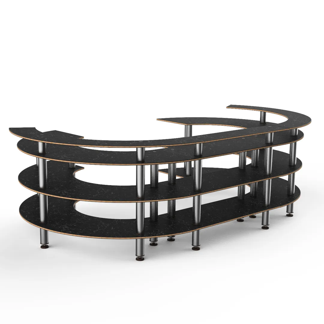 Steelite MGCMSA01MSXF 134" Buffet Table, 4-Tier Serving Station, Nero Marquina Marble BHP Laminate Top, Brushed Stainless Steel Legs
