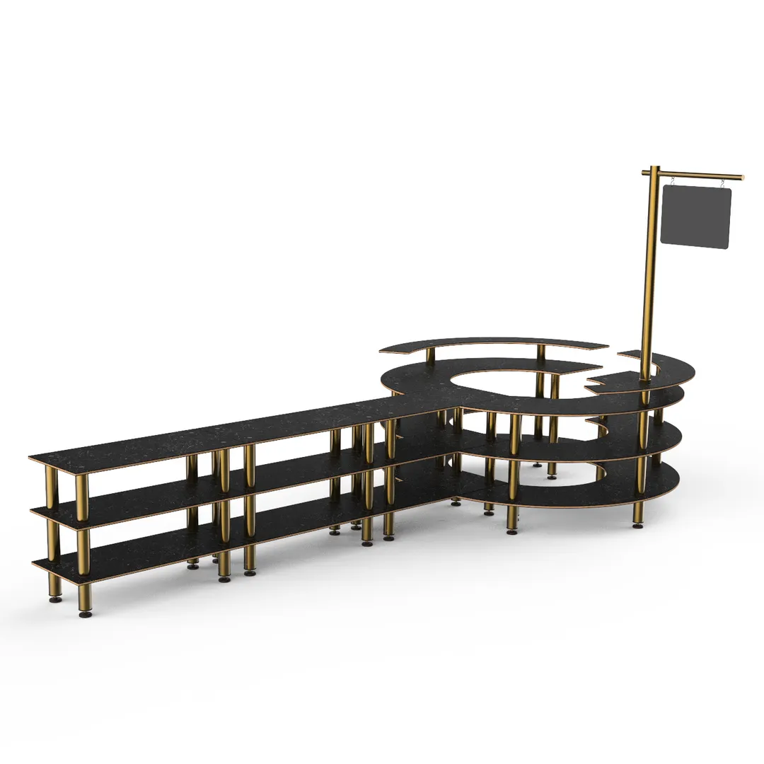 Steelite MGCMSA02MBXF Mogogo Buffet Solutions Modular 4-Tier Station, 205" x 98" x 101", Nero Marquina Marble BHP Laminate Top