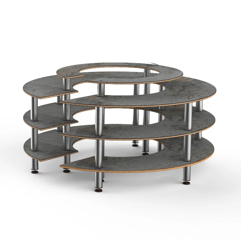 Steelite MGCMSB01GSXF 81" Round 4-Tier Buffet Table, Grey Slate Laminate Top, Brushed Stainless Steel Legs, 41"H