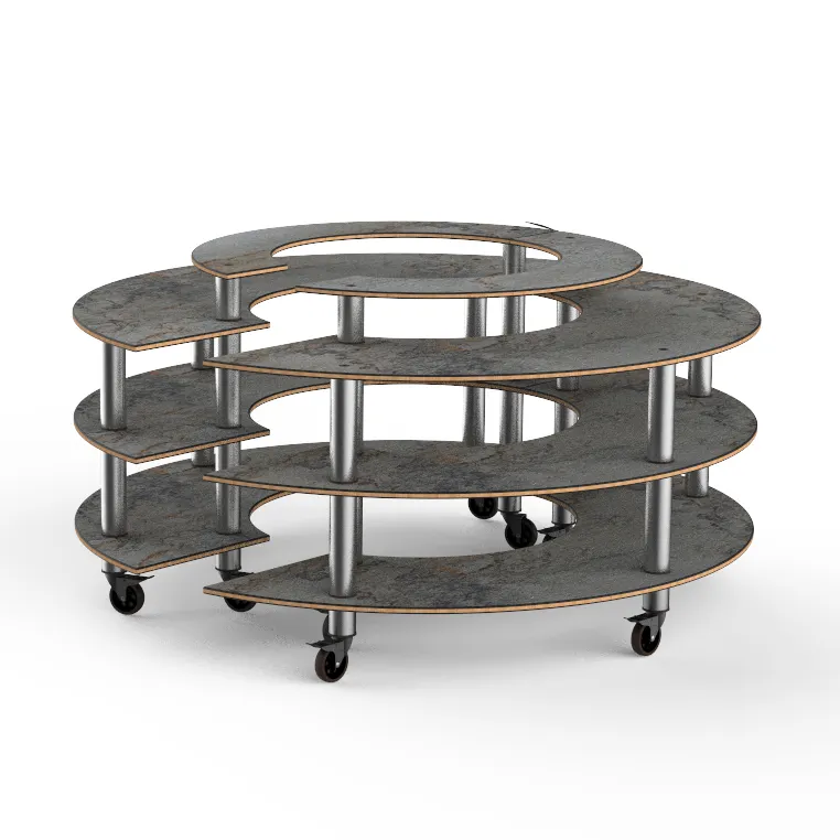Steelite MGCMSB01GSXW 81" Round Configurable Buffet Table, 41"H, Grey Slate BHP Laminate Top, Brushed Stainless Steel Casters