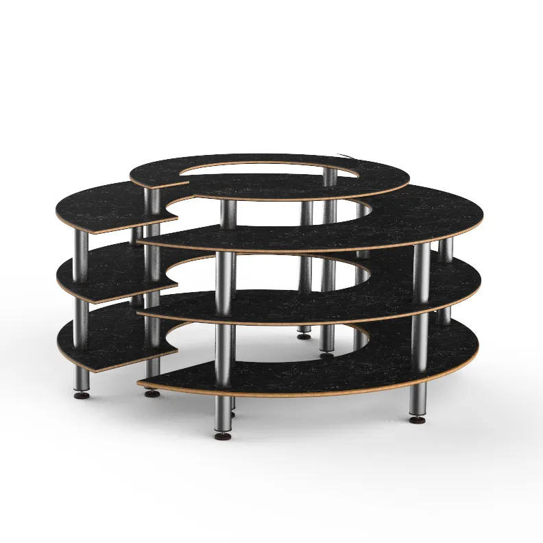 Steelite MGCMSB01MSXF 81"W Modular Buffet Station, 4-Tier, Nero Marquina Marble BHP Laminate Top, Brushed Stainless Steel Legs