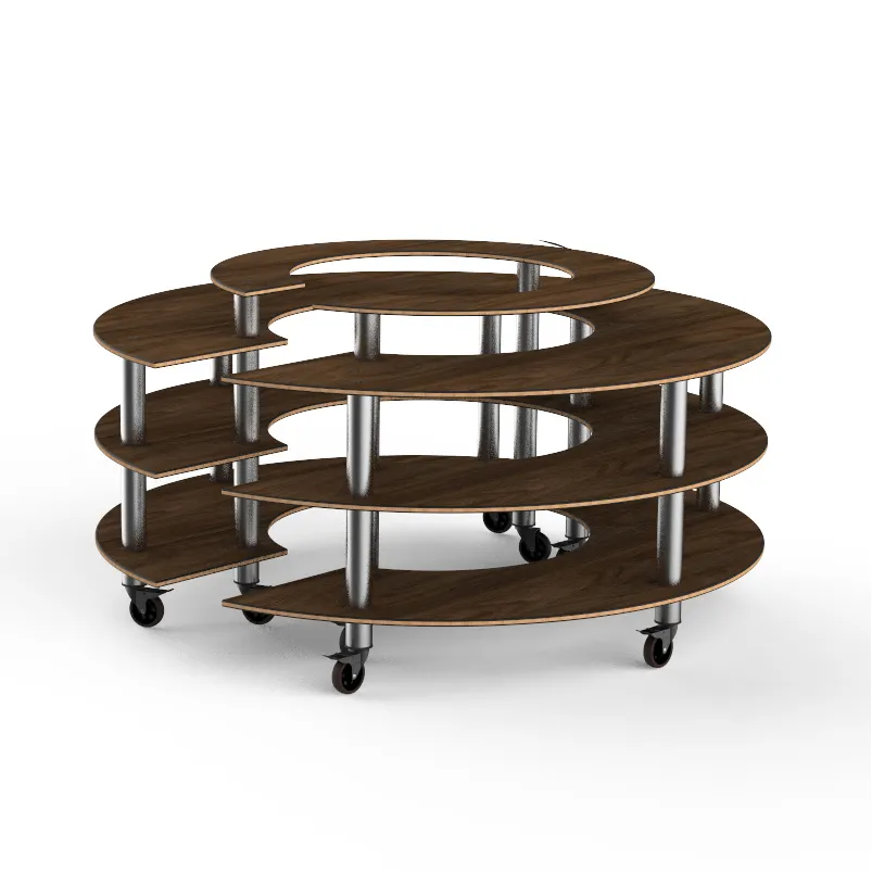 Steelite MGCMSB01WSXW Mogogo Buffet Station, 81.5" Round, 41"H, Bengali Mango Wood Top, Brushed Stainless Steel