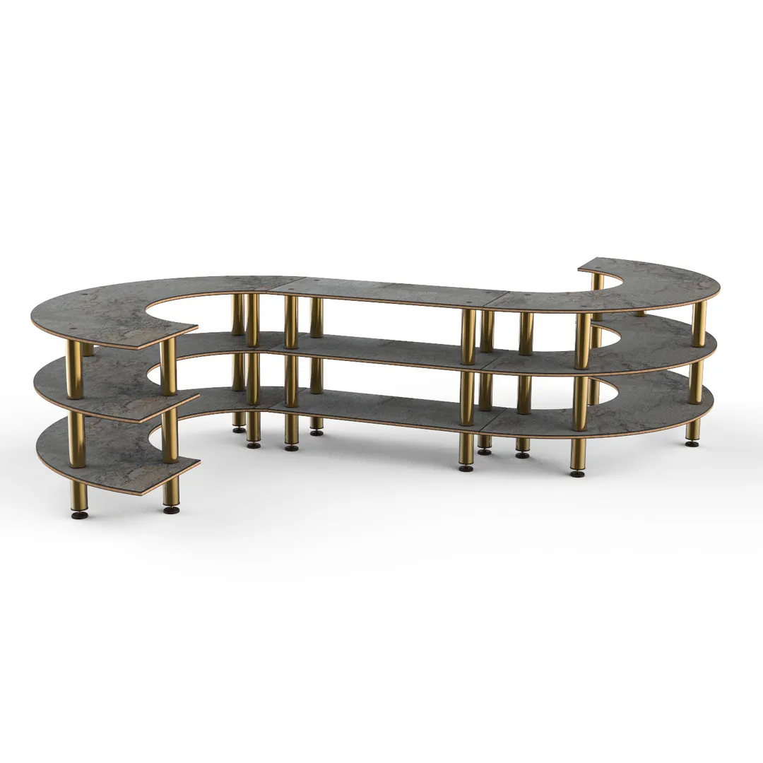 Steelite MGCMSB02GBXF 3-Tier S-Shaped Buffet Table, 141"W x 124"D x 35"H, Grey Slate BHP Laminate Top