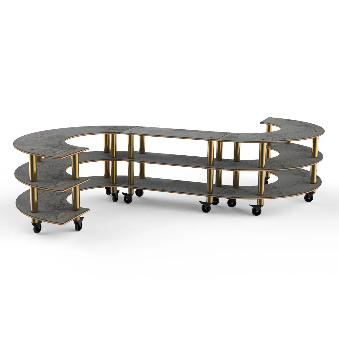 Steelite MGCMSB02GBXW 3-Tier S-Shaped Buffet Table, 141"W x 124"D x 35"H, Grey Slate BHP Laminate Top