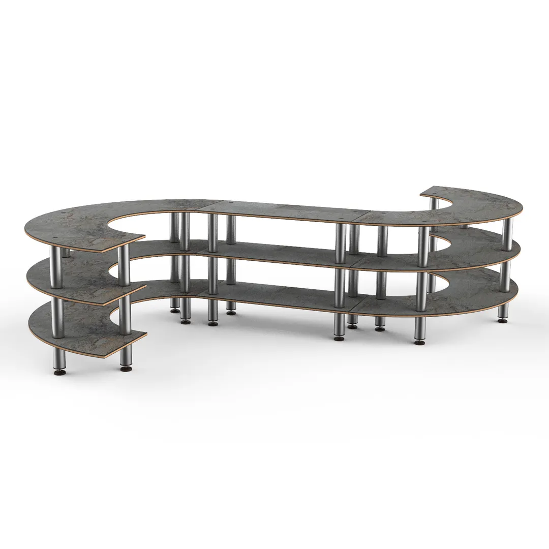 Steelite MGCMSB02GSXF 3-Tier S-Shaped Buffet Table, 141" W x 124" D x 35" H, Grey Slate BHP Laminate Top
