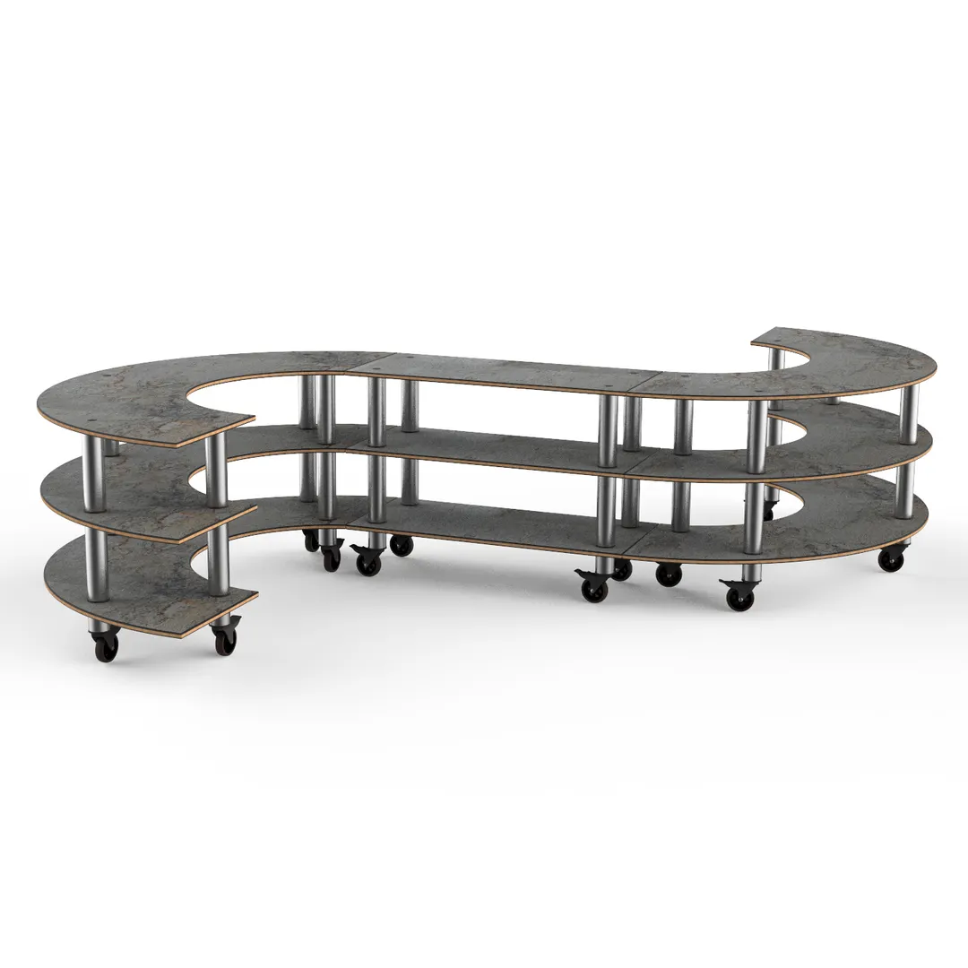 Steelite MGCMSB02GSXW 3-Tier S-Shaped Buffet Table, 141"W x 124"D x 35"H, Grey Slate BHP Laminate Top