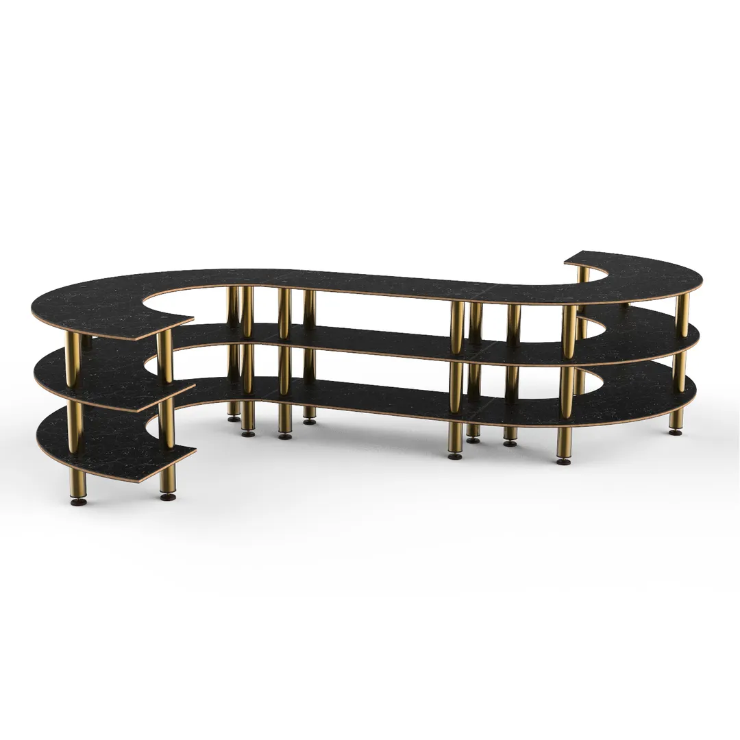 Steelite MGCMSB02MBXF 3-Tier S-Shaped Buffet Table, 141"W x 124"D x 35"H, Nero Marquina Marble BHP Laminate Top